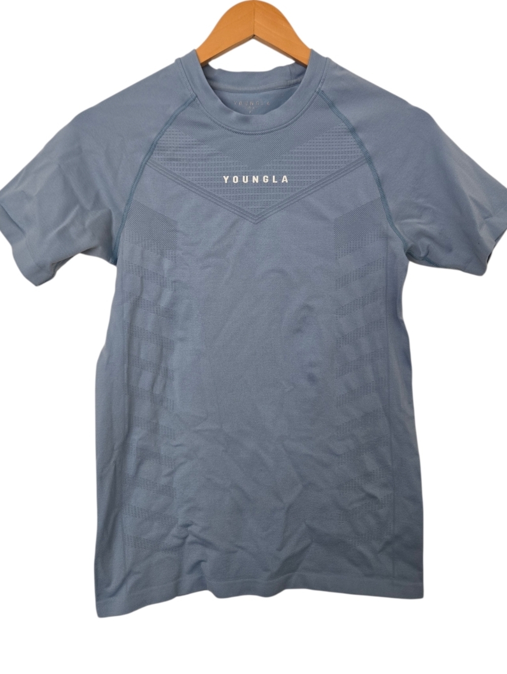 YoungLA Seamless Athletic Tee | Blue Performance Gym Shirt | Size Medium